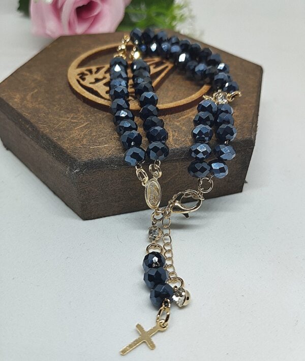 Terço de pulso de cristal com strass - azul marinho