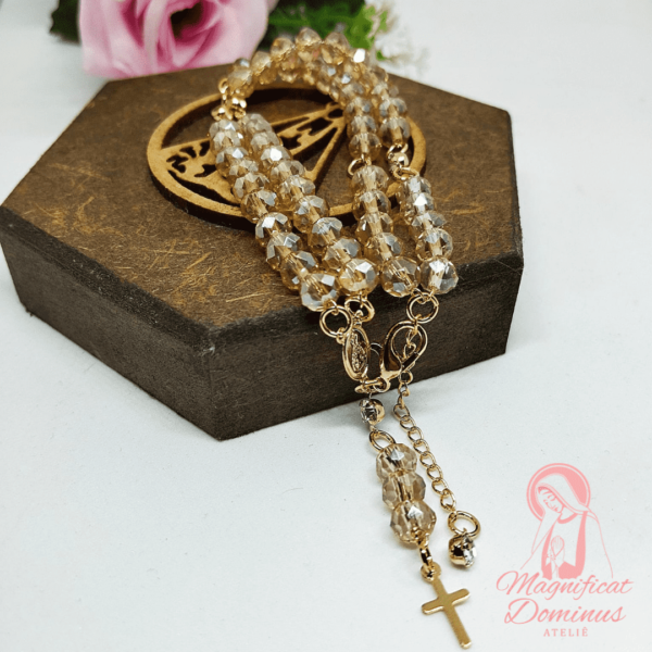 Terço de pulso de cristal com strass - champagne