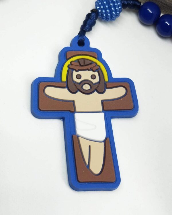 Terço do Anjo da Guarda, Cruz e entremeio emborrachados na cor azul - contas 8mm - Image 3